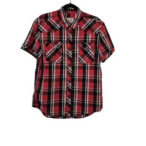 JNCO Men's Red & Black Western Style Plaid Shirt Size L Short Sleeve